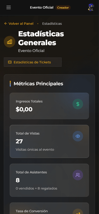 Vista de estadísticas en móvil