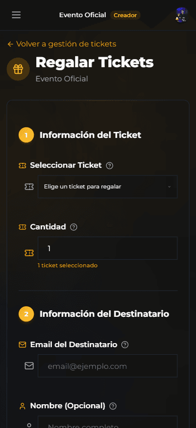 Sistema de invitaciones en móvil