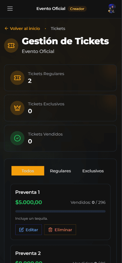 Gestión de tickets en móvil